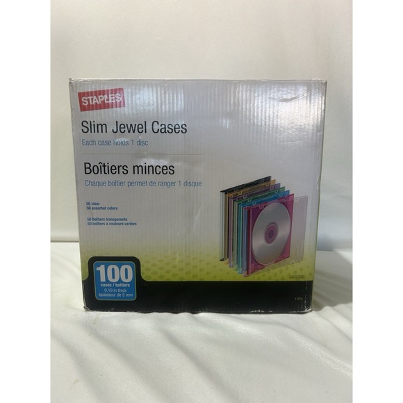 NEW - Staples 100-Pack Slim Jewel Cases - 50 Clear 50 Assorted Colors - Picture 2 of 5